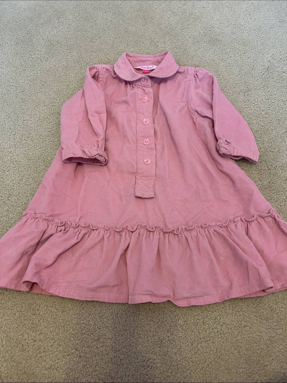 Girls' Long Sleeve Pink Corduroy Dress